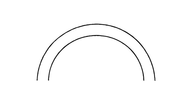 Two concentric semicircular arcs with open ends at the bottom forming a double rainbow shape drawn as a bold minimal line vector icon for weather sky and decorative graphics