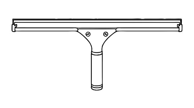 Window squeegee with a long rubber blade in a locking channel and a T-shaped handle, drawn as a line vector icon for cleaning glass, windows and shower screens