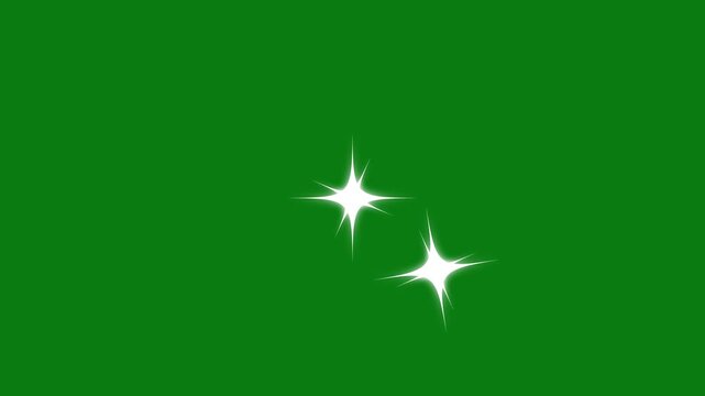 4K Twinkle Sparkling stars Shine animation, flat vector blinking shining light twinkling effect glowing on transparent green screen