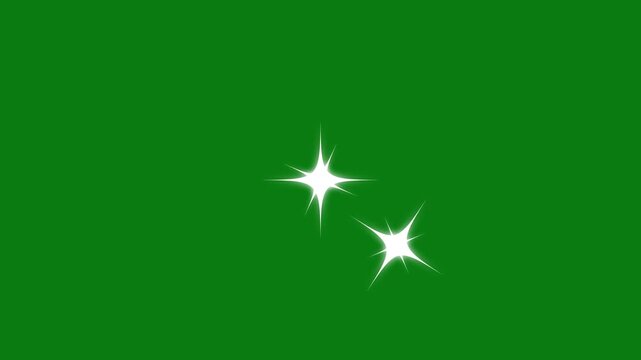 4K Twinkle Sparkling stars Shine animation, flat vector blinking shining light twinkling effect glowing on transparent green screen background, magical shimmer overlay 4K video
