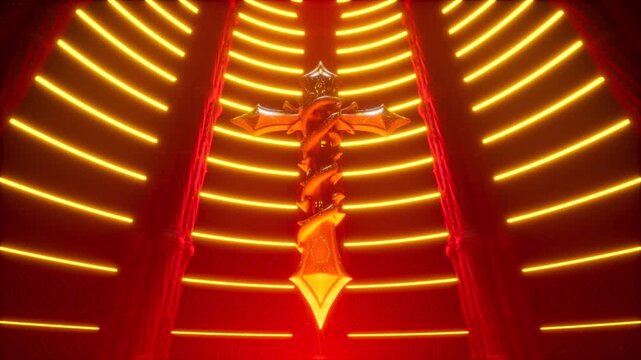 Ornate Cross with orange neon rings