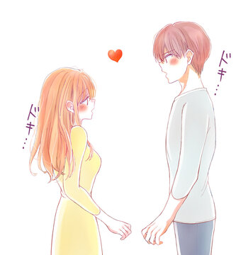 向かい合う男女　恋愛　ドキドキ