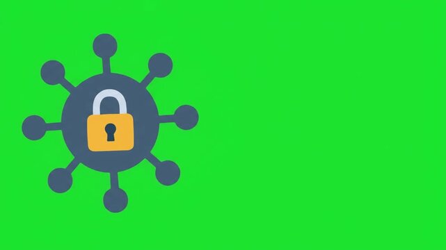 Security Padlock Icon with Nodes Animation on a Green Screen for Digital Protection and Cyber Safety Projects