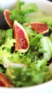 Fig Salad fresh mixed greens healthy eating, nutritious meals delicious appetizers, fresh ingredients gourmet cuisine, traditional dishes food background top view copy space keto and paleo diets veget