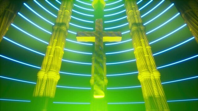 Metallic Cross with changing colored light