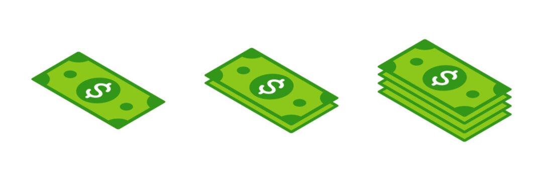 Money icon with green dollar bill. Cash currency, wealth vector symbol on transparent background