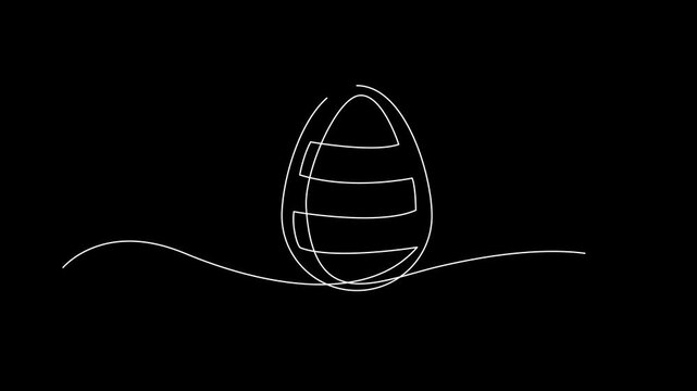 Animated Continuous Line Drawing of a White Easter Egg with Various Patterns on a Black Background