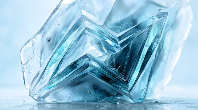 Abstract Geometric Blue Ice Block with Crystal Structure and Sharp Facets