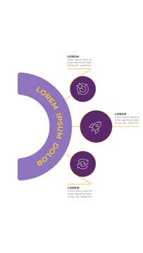 Successful startup boosting arc radial timeline infographic 3 steps. Creative corporate solutions. Business plan. Infochart template. Editable vector info graphics with icons. Data visualization