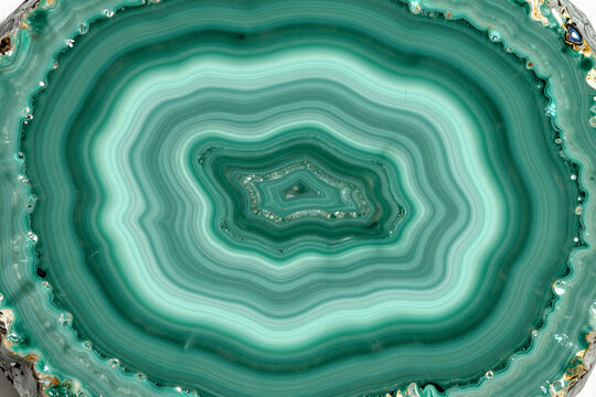 Banded agate stone with concentric teal layers