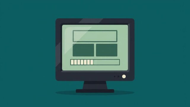 Retro computer screen displaying dashboard website loading and success checkmark