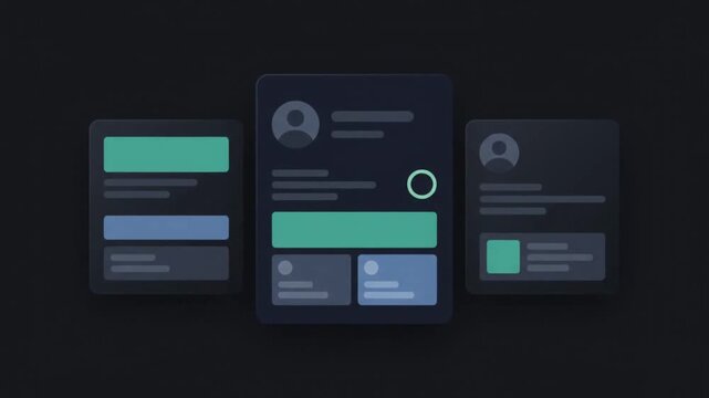 Dark mode UI UX user profile dashboard cards sliding and loading animation