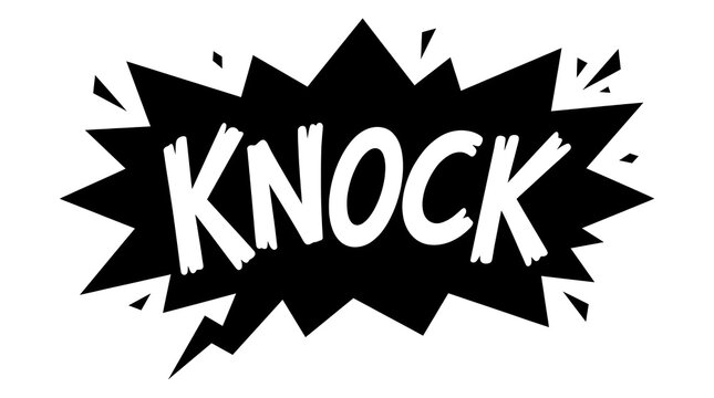 Bold comic-style sound effect featuring the word "KNOCK" inside an explosive burst shape. Ideal for comic books, cartoons, pop art designs, action scenes, graphic novels, manga effects, stickers