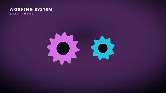 Animated rotating gears showing interlocking system motion with glowing accents. Business operations concept for explainer videos. 4K animated background.