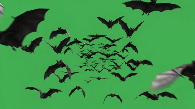 Flock of bat swarm migration overlay 4k 60fps green screen for halloween.