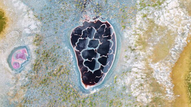Aerial Top-Down View of Heart of the Earth or Salt Lake in Tengger Desert, Inner Mongolia, China