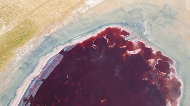 Aerial Top-Down View of Heart of the Earth or Salt Lake in Tengger Desert, Inner Mongolia, China