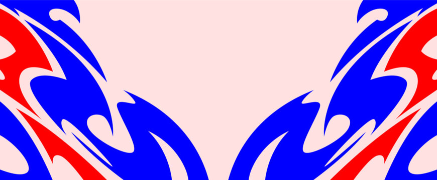 Symmetrical red blue white liquid wave graphic wrap strip pattern asset