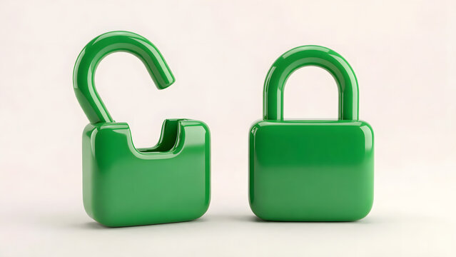 Green open and closed padlock 3d icons security app symbol