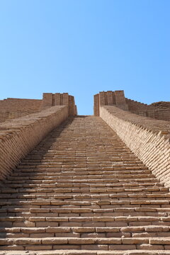 Looking Up the Monumental Brick Staircase of the Ziggurat of Ur, Iraq