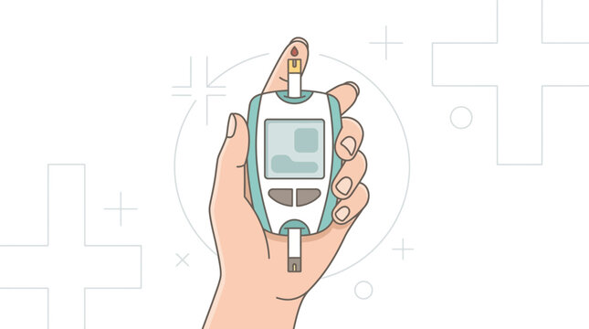 Hand holding glucose meter for diabetes blood test