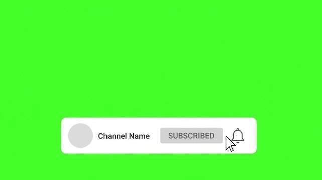 Channel subscribe button animation with green screen background name notification bell chroma key social media