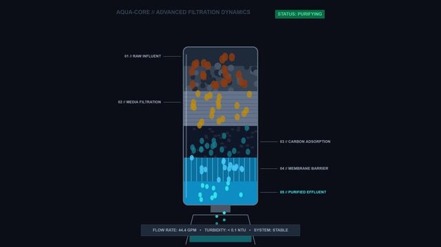 Aqua-Core filter tank showing color-coded purification stages