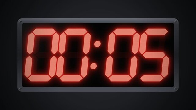 Countdown timer 10 to 0, red seven-segment digital timer numbers, ending with an explosion, red and black, 4K