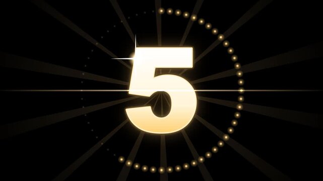 Countdown timer 10 to 0, glowing white-gold numbers on pure black for screen blending, ending with an explosion, black and gold, 4K