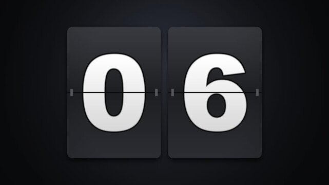 Countdown timer 10 to 0, number flaps flipping like an airport split-flap board, ending with an explosion, black and white, 4K