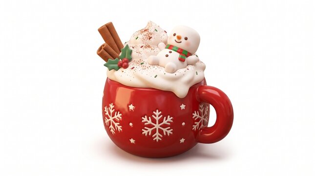 Christmas hot chocolate mug with snowman and whipped cream