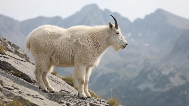 Wild Mountain Goat Standing on a Rocky Mountain Slope