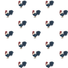 seamless pattern of cute roosters on a white background © raharzovisual