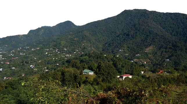 Mountainous Landscape with Village Isolated PNG Cutout on Transparent Background