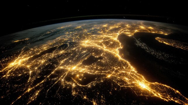 Europe Night Lights Satellite View Urban Glow
