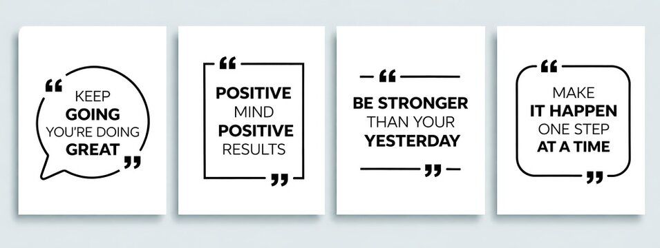 Set of four minimalist posters with inspirational typography quote designs