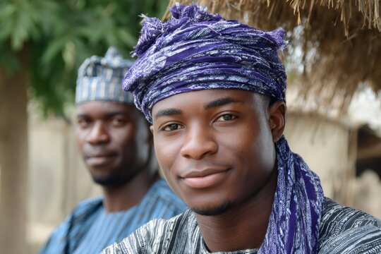 Young african men wearing traditional clothing smiling outdoors