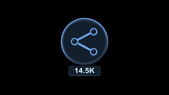 Share icon with travelling light pulses and counter increasing to 1.2 million on transparent background
