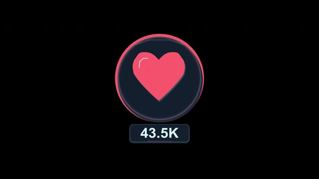 Pulsing heart icon with like counter increasing to 3.6 million on transparent background