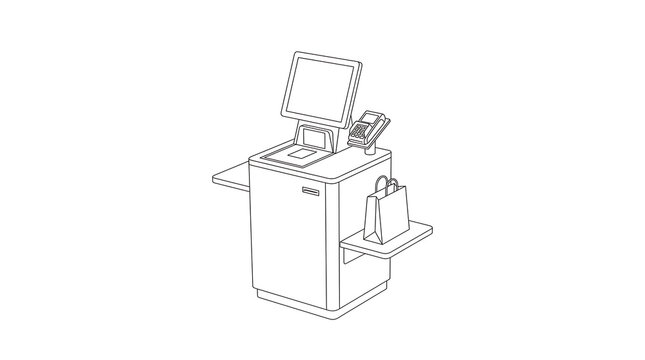 Cash Register and Receipt Printer Line Drawing