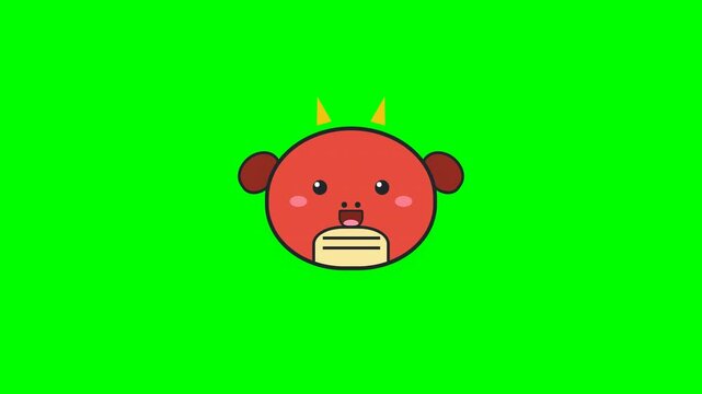 Cute red cartoon cow heads animation on green screen background