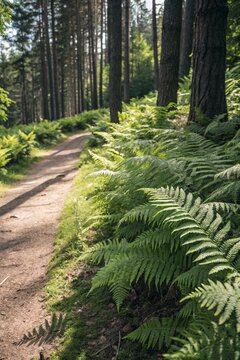 Vertical minimalist composition of emerald forest ferns