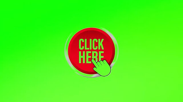 Red "Click Here" push button with a hand cursor clicking it on a green background.