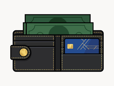 A black leather wallet filled with cash and a credit card