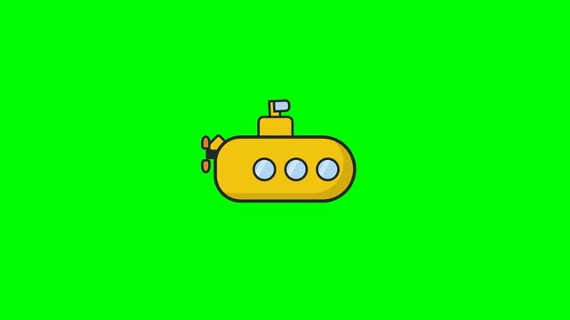 Yellow cartoon submarines swimming on green screen background