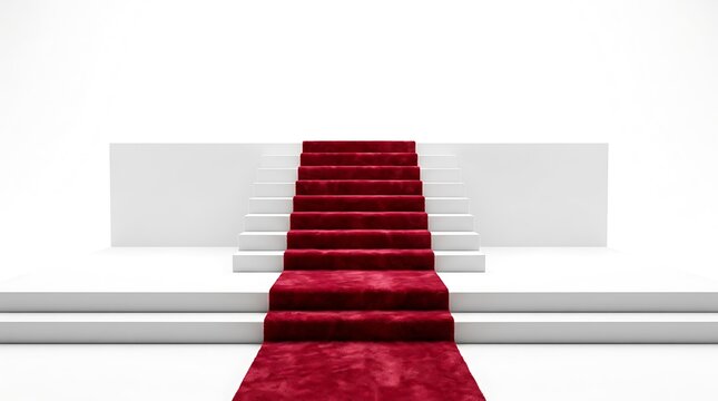 Red carpet on white stairs for luxury event entrance or celebrity