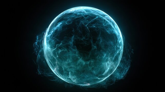 A glowing quantum sphere shows a transformation from a clear, bright form to a degraded state against a dark background.