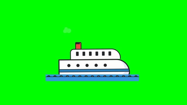 Cartoon cruise ship animation pattern on green screen background