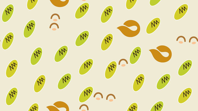 Pattern of green ovals and abstract shapes