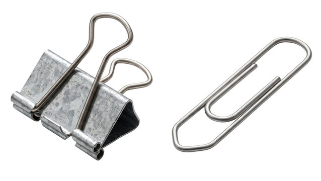 Metal binder clip and paperclip isolated on transparent background professional stationery supplies for office organization and document management document layout.